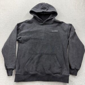 Ironwilled Mens Mineral Wash Pullover Hoodie Black Gothic Embroidery Small